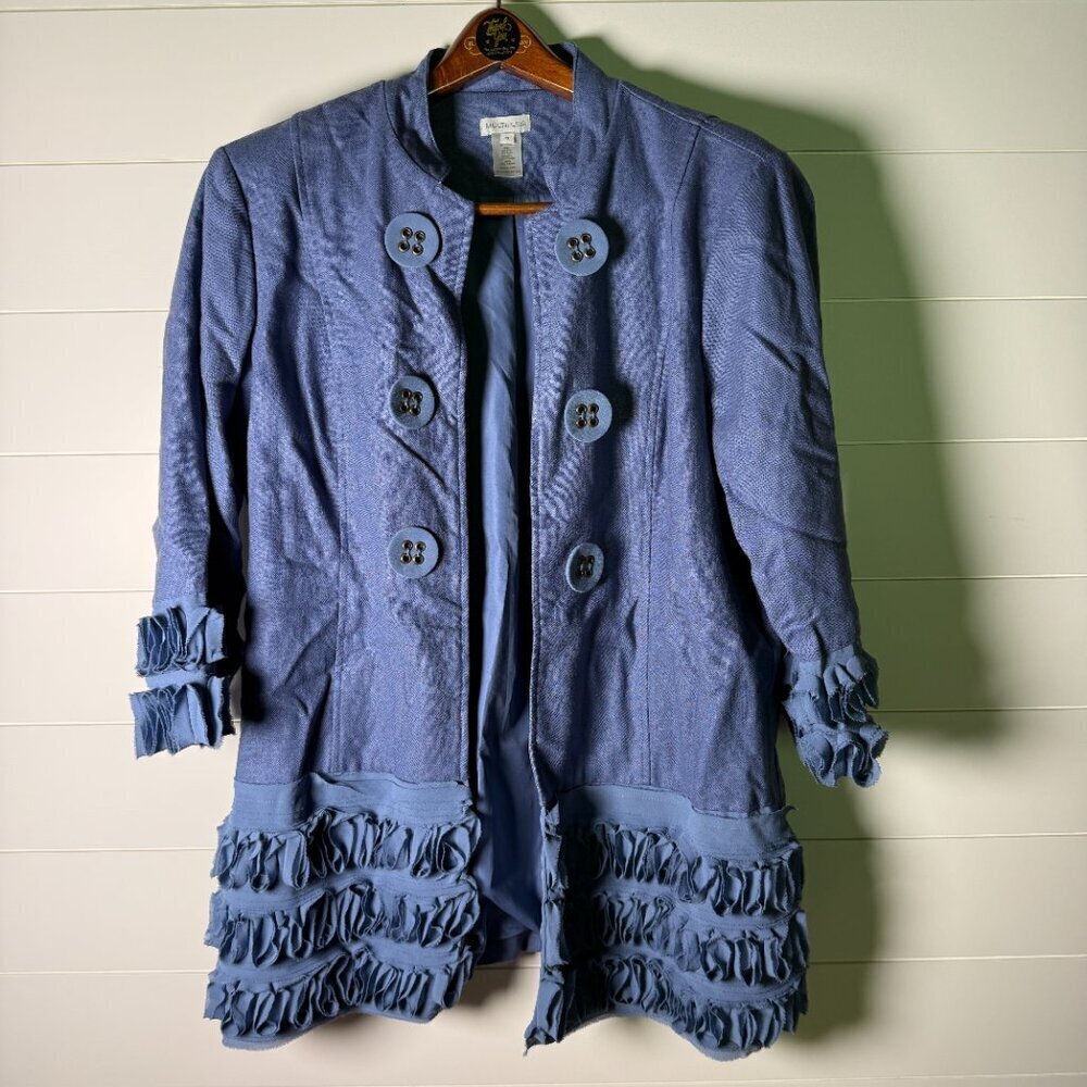 Multiples Women's Periwinkle Linen Blend Blazer Jacket | 3/4 Sleeves | XL